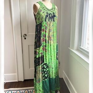 Green Boho Patchwork Maxi Dress
